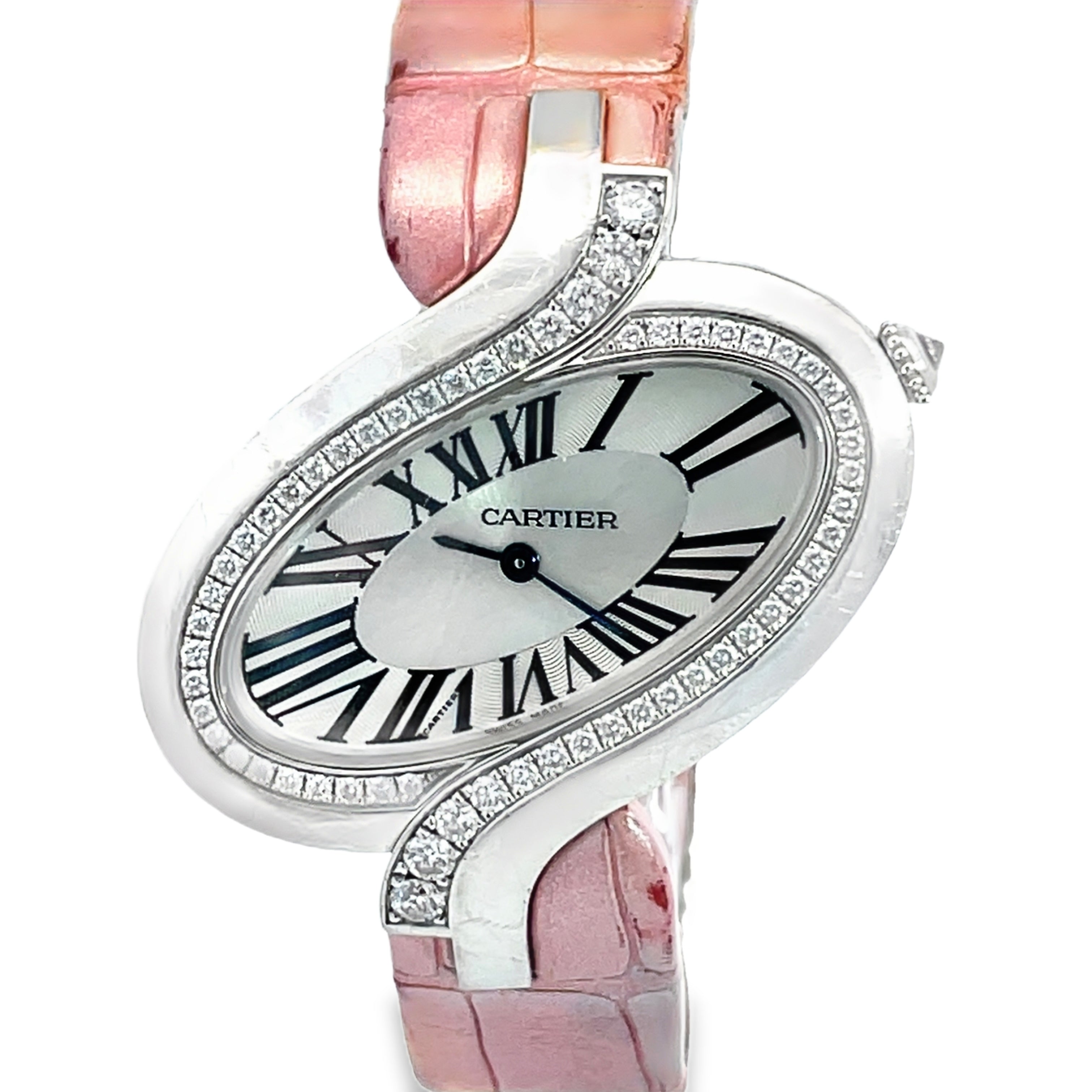 18K White Gold Diamond Delices De Cartier Elliptical Wristwatch
