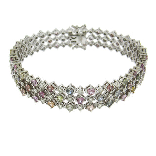 MULTI-COLORED THREE ROW SAPPHIRE AND DIAMOND BRACELET