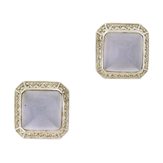 Blue Chalcedony Diamond Clip-On Earrings