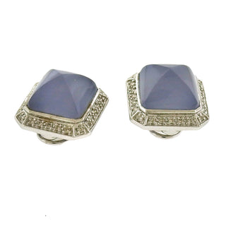 Blue Chalcedony Diamond Clip-On Earrings