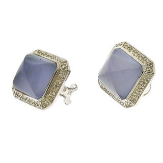 Blue Chalcedony Diamond Clip-On Earrings