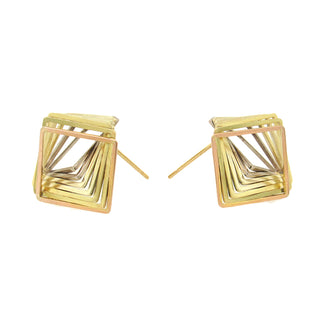 Momoko Kumai: Tricolor Gold Tromple L'Oeil Earrings