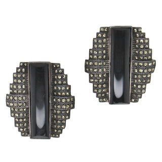 Vintage Marcasite Black Onyx Earrings