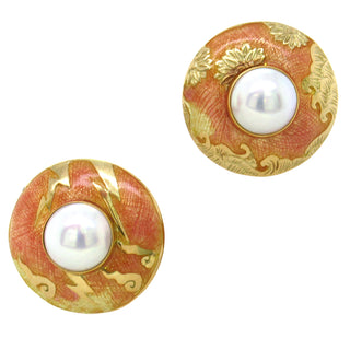 Estate Enamel Pearl Clip-On Earrings