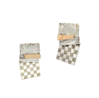 Glenda Arentzen: Silver and Gold Checkerboard Earrings