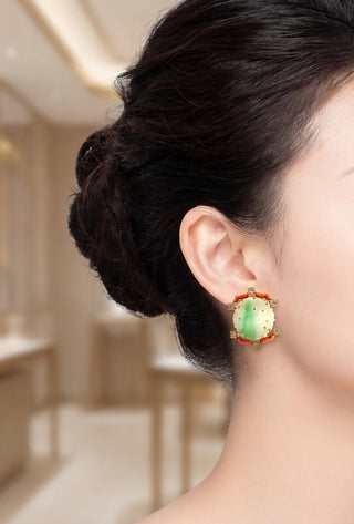 Jadeite Coral Diamond Earrings
