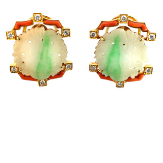 Jadeite Coral Diamond Earrings
