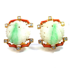 Jadeite Coral Diamond Earrings