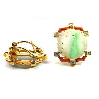 Jadeite Coral Diamond Earrings