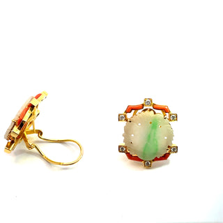 Jadeite Coral Diamond Earrings