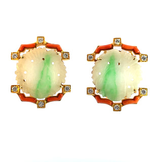Jadeite Coral Diamond Earrings
