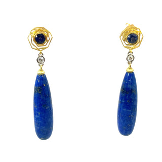 Alishan Sapphire Lapis and Diamond Earrings