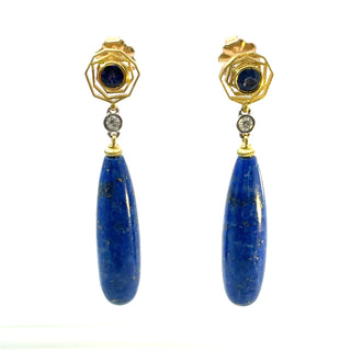Alishan Sapphire Lapis and Diamond Earrings