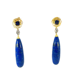 Alishan Sapphire Lapis and Diamond Earrings
