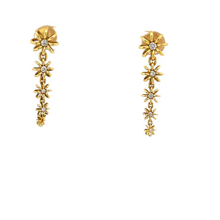 20K Gold and Diamond Graduated Flower Earrings