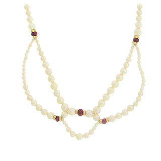 Pearl and Ruby Swag Necklace