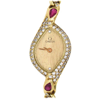 18K Gold Ruby and Diamond Omega Cocktail Watch