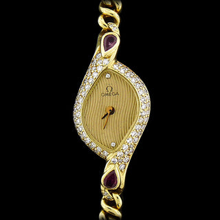 18K Gold Ruby and Diamond Omega Cocktail Watch