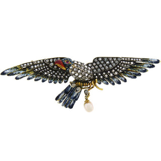 Diamond Enamel French-Made Eagle Brooch