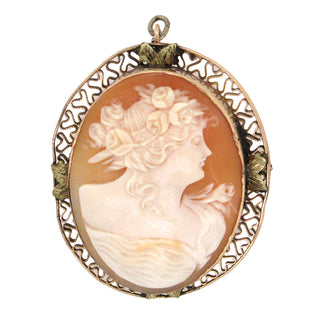 Antique Shell Cameo Brooch Pendant