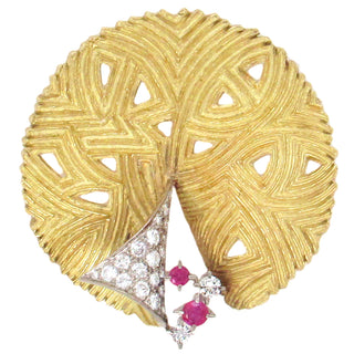 Vintage Swiss Modernist Diamond Ruby Brooch