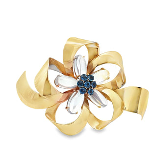 Vintage 14K Gold Moonstone Sapphire Brooch