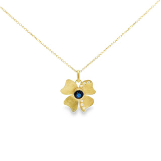 Alishan: Sapphire Diamond Flower Pendant Necklace