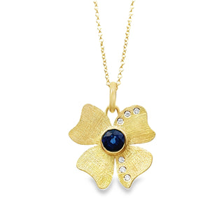 Alishan: Sapphire Diamond Flower Pendant Necklace