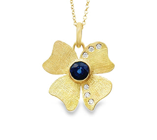 Alishan: Sapphire Diamond Flower Pendant Necklace