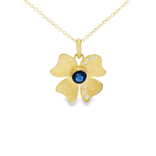 Alishan: Sapphire Diamond Flower Pendant Necklace