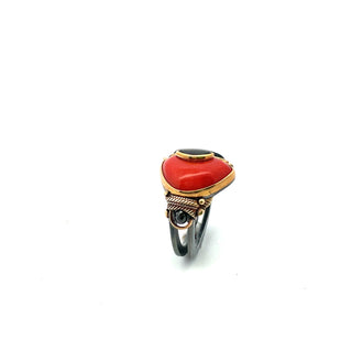 Michael Boyd: Red Coral Black Jade Ring