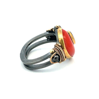 Michael Boyd: Red Coral Black Jade Ring