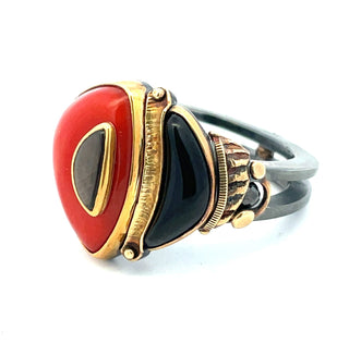 Michael Boyd: Red Coral Black Jade Ring