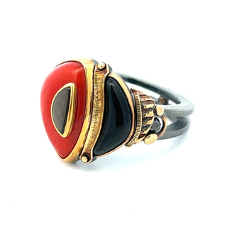 Michael Boyd: Red Coral Black Jade Ring