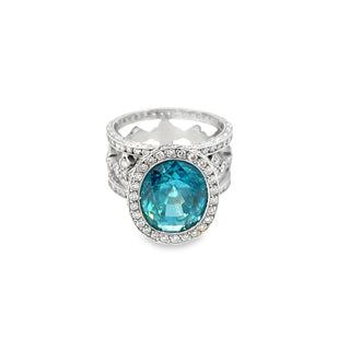 Natural Blue Zircon Cocktail Ring