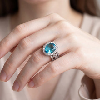 Natural Blue Zircon Cocktail Ring