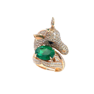 Emerald-Set Diamond Giraffe Ring