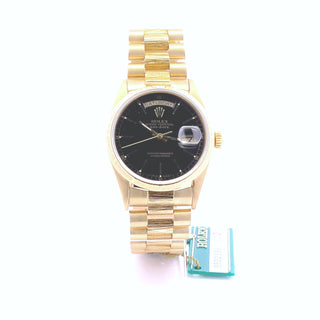 18K Rolex President Ref. 18078, Black Dial, Bark Texture Bracelet