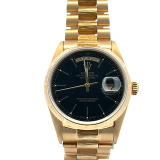 18K Rolex President Ref. 18078, Black Dial, Bark Texture Bracelet