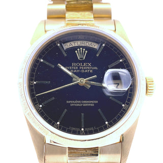 18K Rolex President Ref. 18078, Black Dial, Bark Texture Bracelet