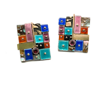 Earl Pardon: Enamel Gem-Set Clip Earrings