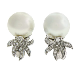 David Webb Pearl and Diamond Earring