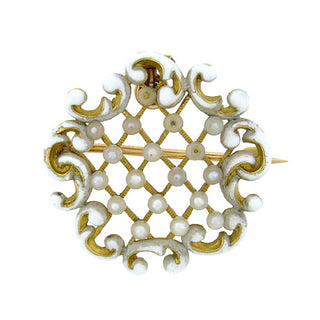 18K Enamel and Pearl Pin