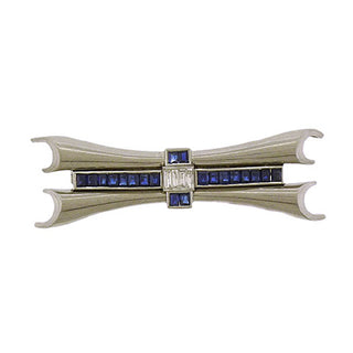 Diamond Sapphire Bow Brooch