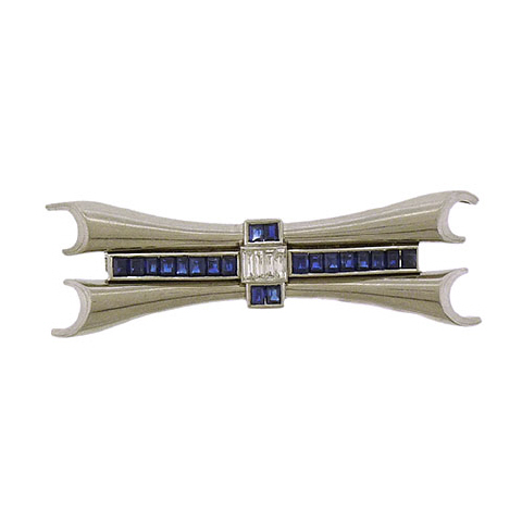 Diamond Sapphire Bow Brooch