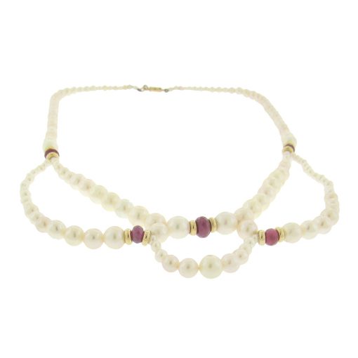 Pearl and Ruby Swag Necklace