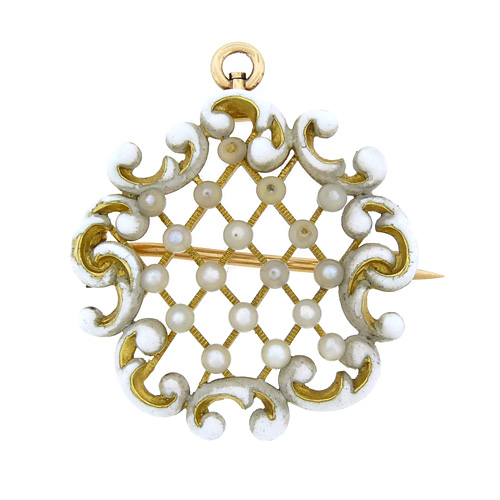 18K Enamel and Pearl Pin - Image 2