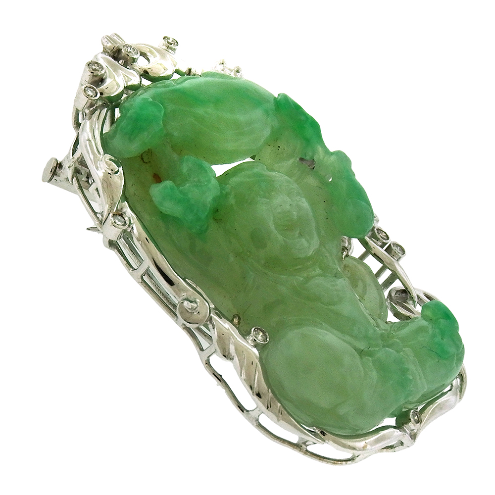 Jadeite Buddha Brooch - Image 2