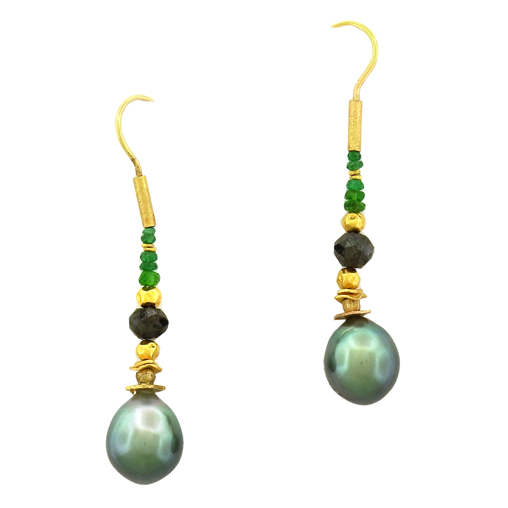 Peter Schmid: Tahiti Pearl, Diamond Green Garnet Earrings