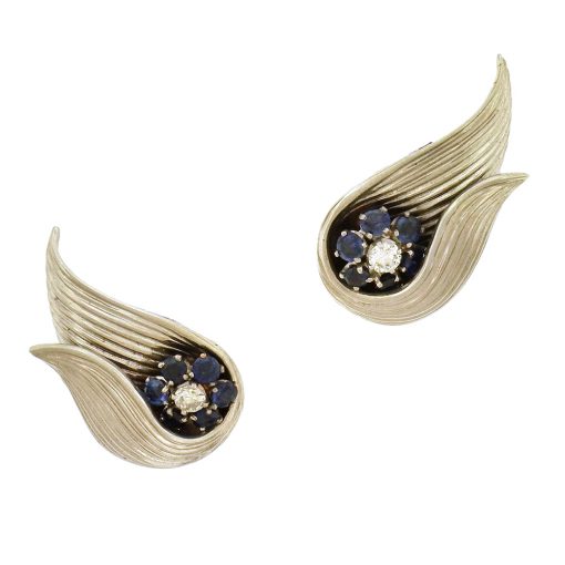 French Diamond Sapphire Clip-On Earrings